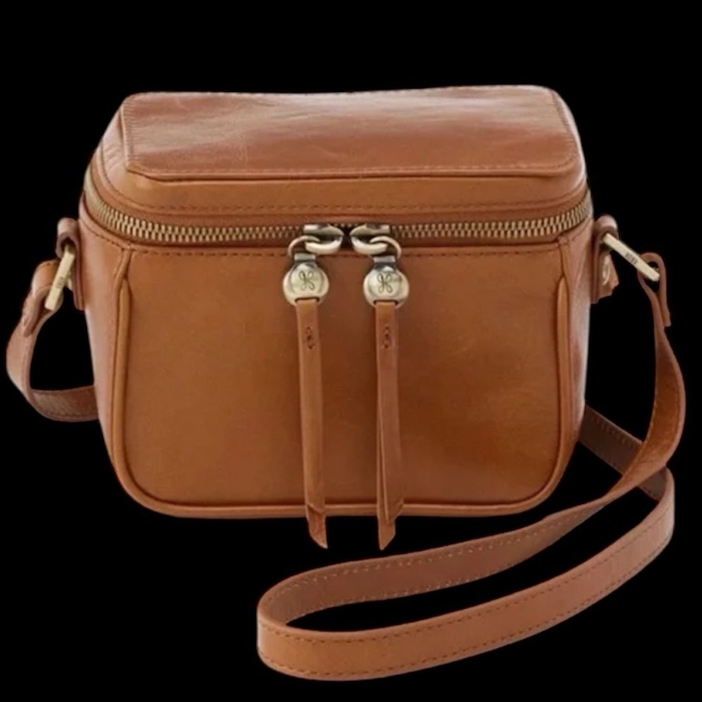 HOBO Pixie Crossbody Box Purse Bag In Truffle  Brown Leather Rare Discontinued